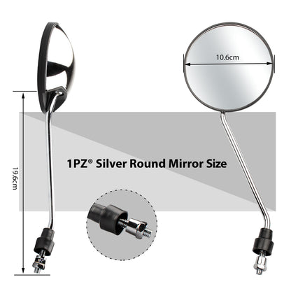 1PZ RM8-CH1 Adjustable Universal M8x1.0 Antenna Style Retro Vintage Round Mirrors with 7/8" 22mm clamps for Motorcycle Go Kart ATV Scooter Dirt Bike Mini Bike Moped Quad Wheeler (CHROME)