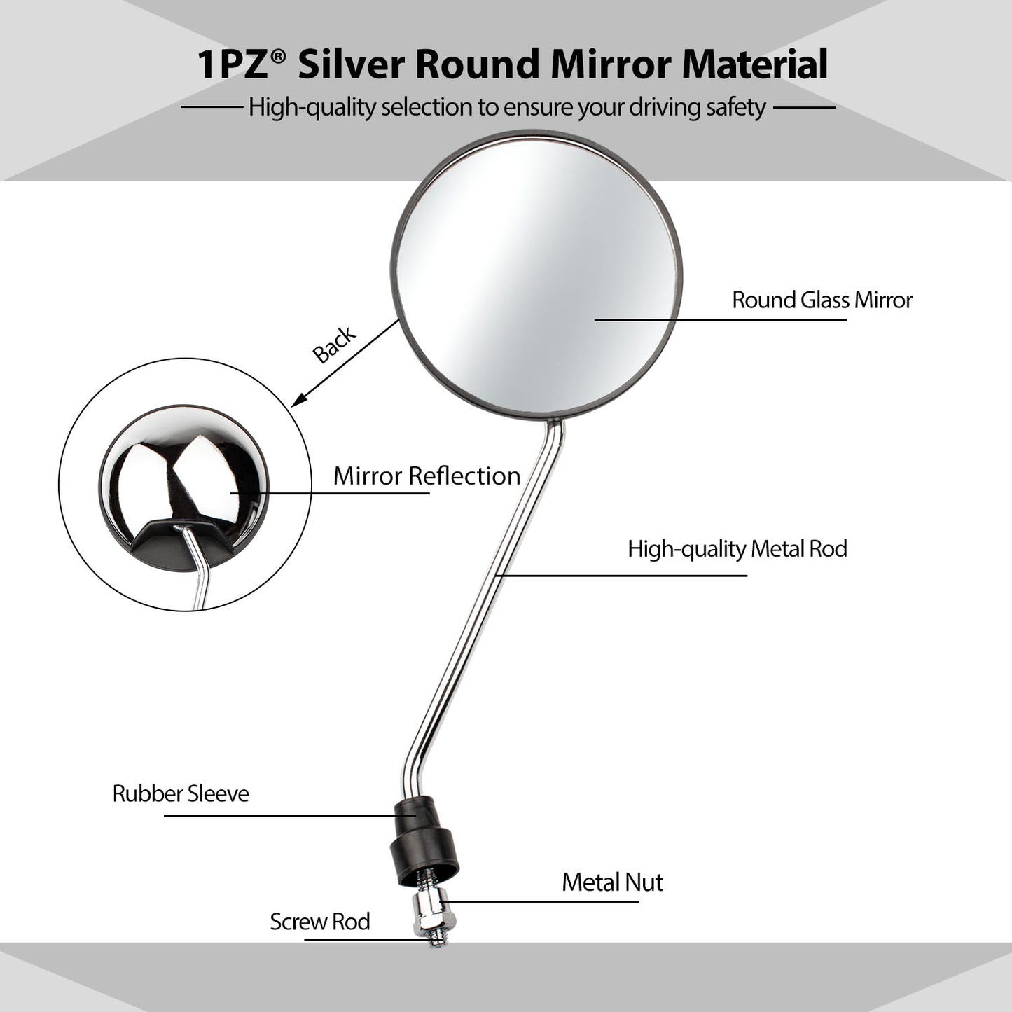 1PZ RM8-CH1 Adjustable Universal M8x1.0 Antenna Style Retro Vintage Round Mirrors with 7/8" 22mm clamps for Motorcycle Go Kart ATV Scooter Dirt Bike Mini Bike Moped Quad Wheeler (CHROME)