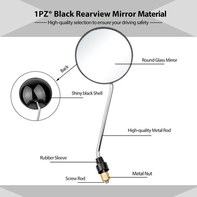 1PZ Rearview Mirrors with 7/8" Handlebar Mount Replacement for Harley Suzuki Yamaha Honda Kawasaki Motorcycle ATV Go Kart Scooter Dirt Mini bike Moped Quad Wheeler (JETBLACK)