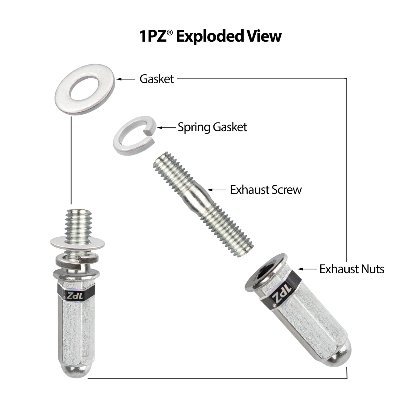 1PZ Premium Exhaust Bolt and Gasket for GY6 50cc 70cc 90cc 110cc 125cc 150cc GMB139 Engine Scooters ATV (Silver)