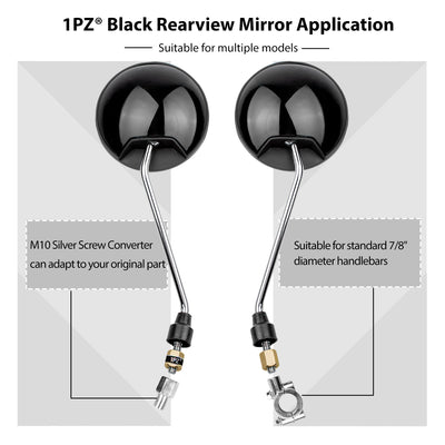 1PZ Rearview Mirrors with 7/8" Handlebar Mount Replacement for Harley Suzuki Yamaha Honda Kawasaki Motorcycle ATV Go Kart Scooter Dirt Mini bike Moped Quad Wheeler (JETBLACK)