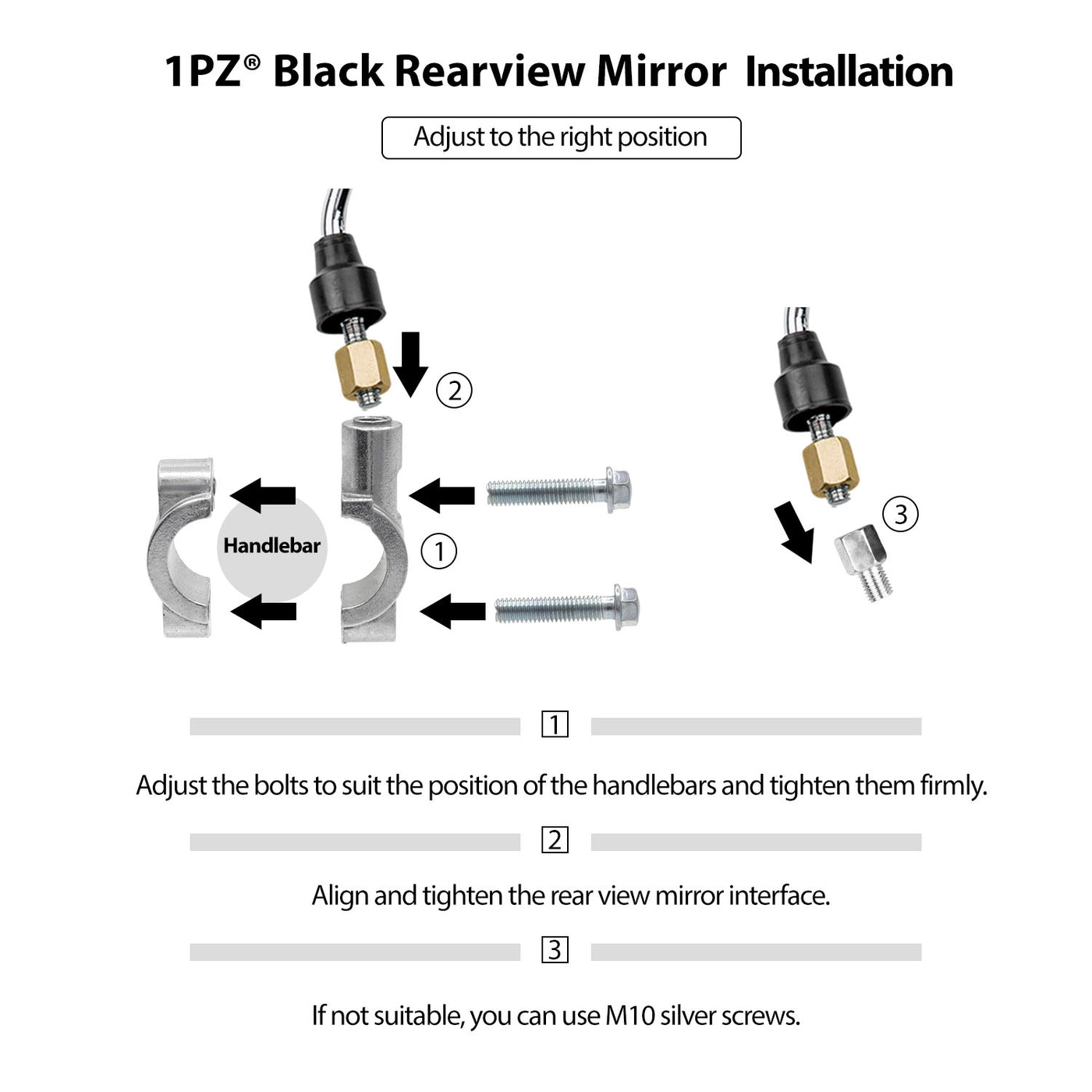 1PZ Rearview Mirrors with 7/8" Handlebar Mount Replacement for Harley Suzuki Yamaha Honda Kawasaki Motorcycle ATV Go Kart Scooter Dirt Mini bike Moped Quad Wheeler (JETBLACK)
