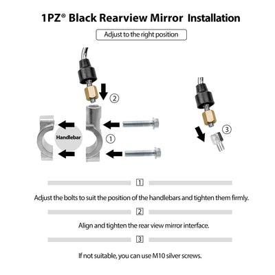 1PZ Rearview Mirrors with 7/8" Handlebar Mount Replacement for Harley Suzuki Yamaha Honda Kawasaki Motorcycle ATV Go Kart Scooter Dirt Mini bike Moped Quad Wheeler (JETBLACK)