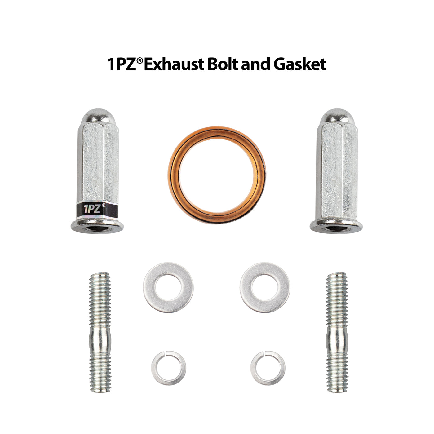 1PZ Exhaust Bolt and Gasket for GY6 50 cc 70cc 90 cc 110cc 125 cc 150cc Scooters ATVs Go Karts Moped Quad 4 Wheeler Dune Buggy Sandrail Taotao Sunl Coolster Jonway Roketa (SILVER)