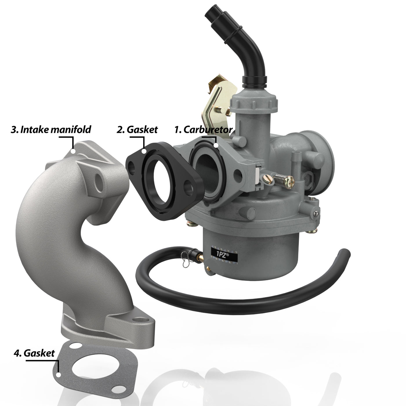 1PZ PZ19 19mm Carburetor Carb with Cable Choke Kit for 50cc 70cc 90cc 110cc 125cc Moped ATV Taotao Sunl Roketa Baja Kazuma Go Kart Horizontal Engine
