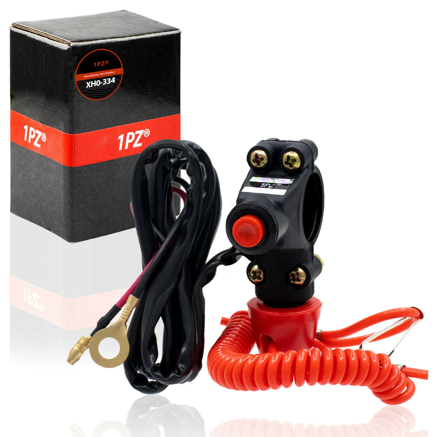 1PZ Dirt Bike Handlebar Mount Safety Tether Engine Kill Stop Switch Push Button 12V 2 Wires for Yamaha Honda Tohatsu Boat Outboard Motorcycle ATV Dirt Bike