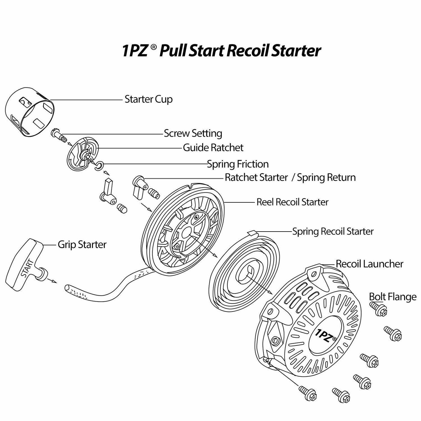 1PZ Pull Recoil Starter Start for 196cc Coleman BT200X CT200U Trail CT200U-EX Mini Bike Motovox MBX20 TrailMaster MB200 Predator 212cc Baja Hammerhead 80T Go kart