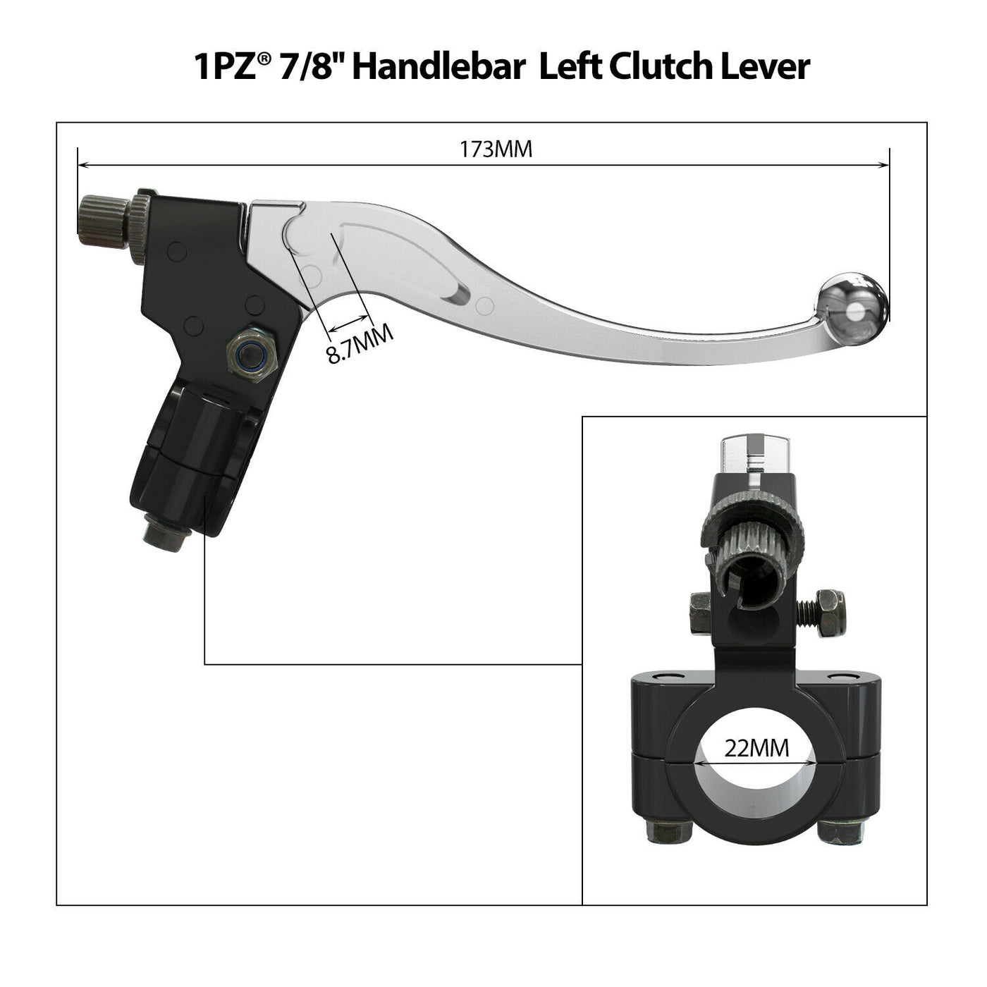 1PZ 7/8'' Sliver Chrome Clutch Lever + 39" Clutch Cable for 50cc 70cc 90cc 110cc 125cc SSR Apollo Chinese Dirt Bikes Pit Bike