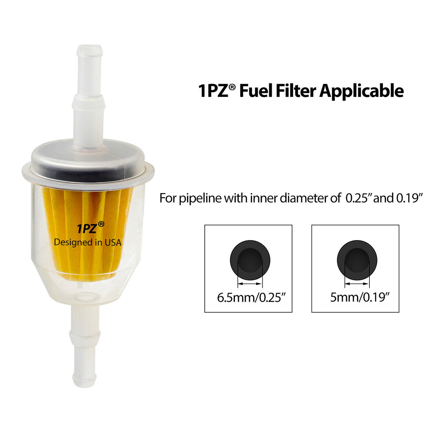 1PZ 3/16 & 1/4 Inch ID Gas Fuel Line Tubing Hose Clamps and Fuel Filter Set for Kawasaki Kohler Briggs & Stratton Small Engines