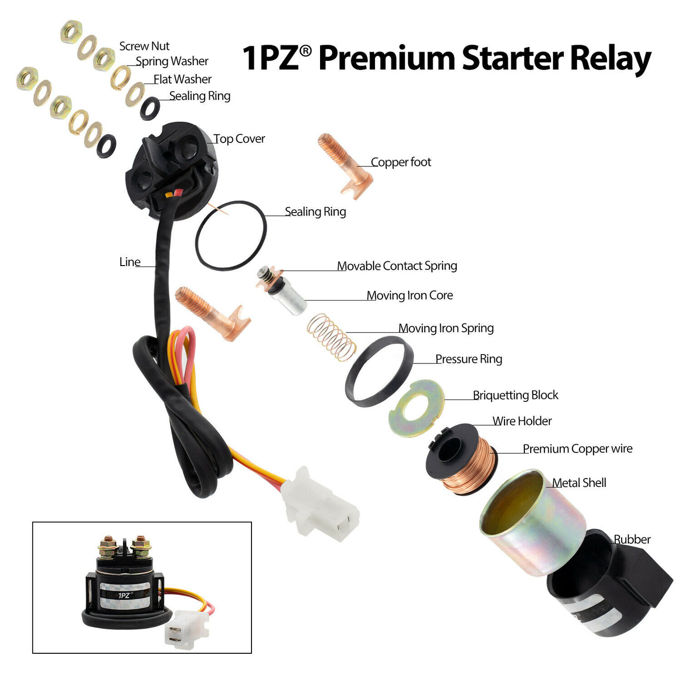 1PZ Premium Starter Solenoid Relay Replacement for Yamaha Warrior 350 YFM350 1987-2004