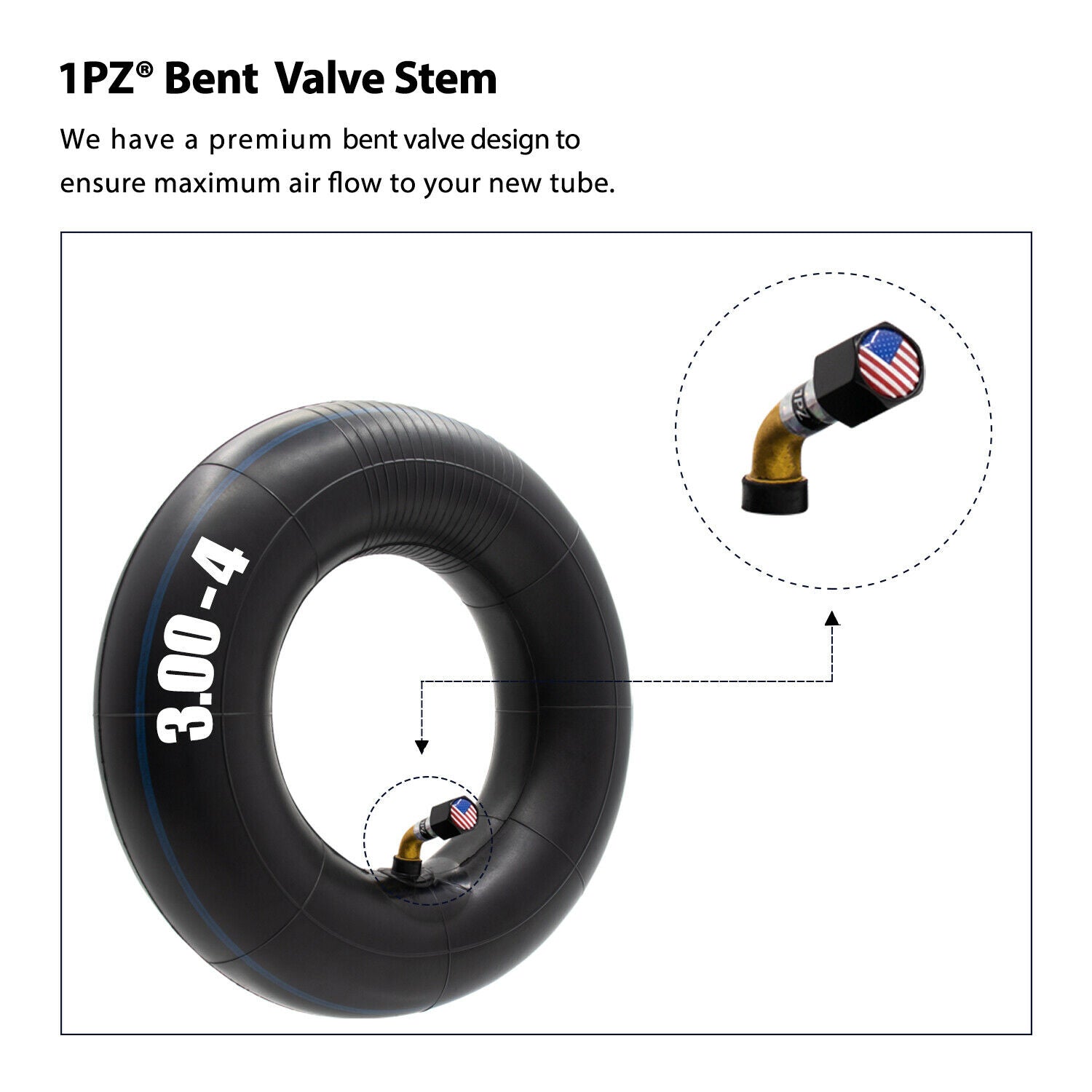 1PZ 3W4-X02 Heavy Duty 3.00-4 Inner Tube with TR87 bent Valve for