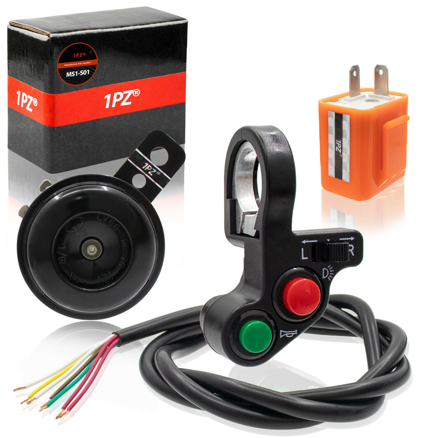 1PZ 7/8" Multi-Function Horn Turn Signal On/Off Light Switch + Flasher Relay + Horn Replacement for Honda Yamaha Suzuki Kawasaki Arctic Cat Motorcycle ATV Offroad