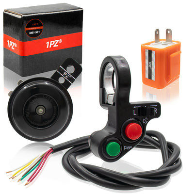 1PZ 7/8" Multi-Function Horn Turn Signal On/Off Light Switch + Flasher Relay + Horn Replacement for Honda Yamaha Suzuki Kawasaki Arctic Cat Motorcycle ATV Offroad
