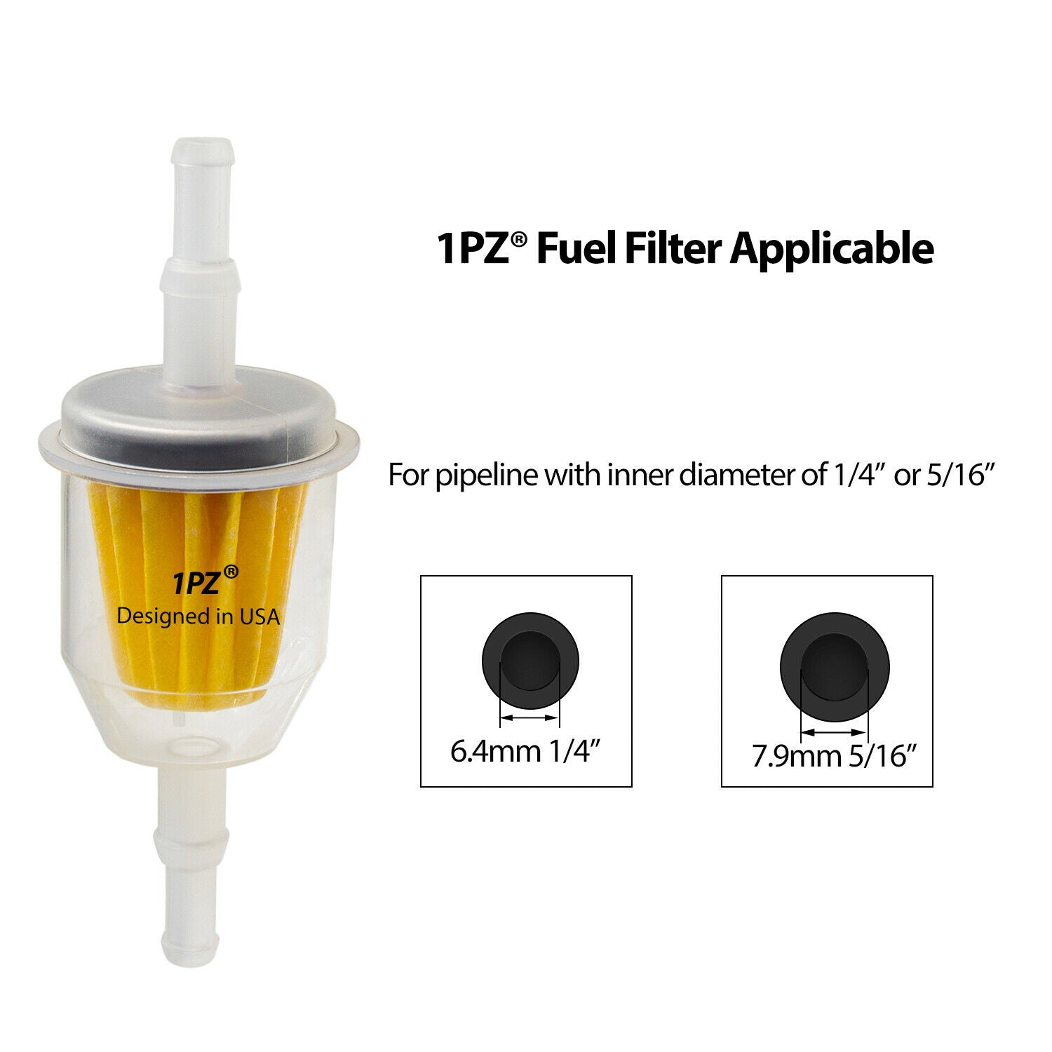 1PZ Premium 1/4" and 5/16" inch Universal Fuel Filter Barbed Clear Replacement for Honda Kohler John Deere Toro (Pack of 10)