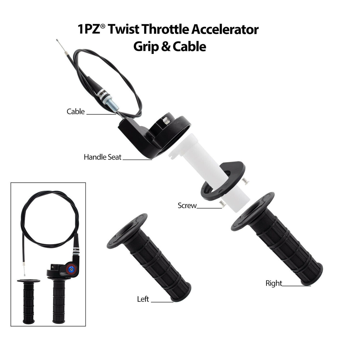 1PZ Heavy Duty 7/8" 22mm Twist Throttle Grips Cable for CRF KLX TTR 110 125 150 200 250 cc Dirt Pit Bike