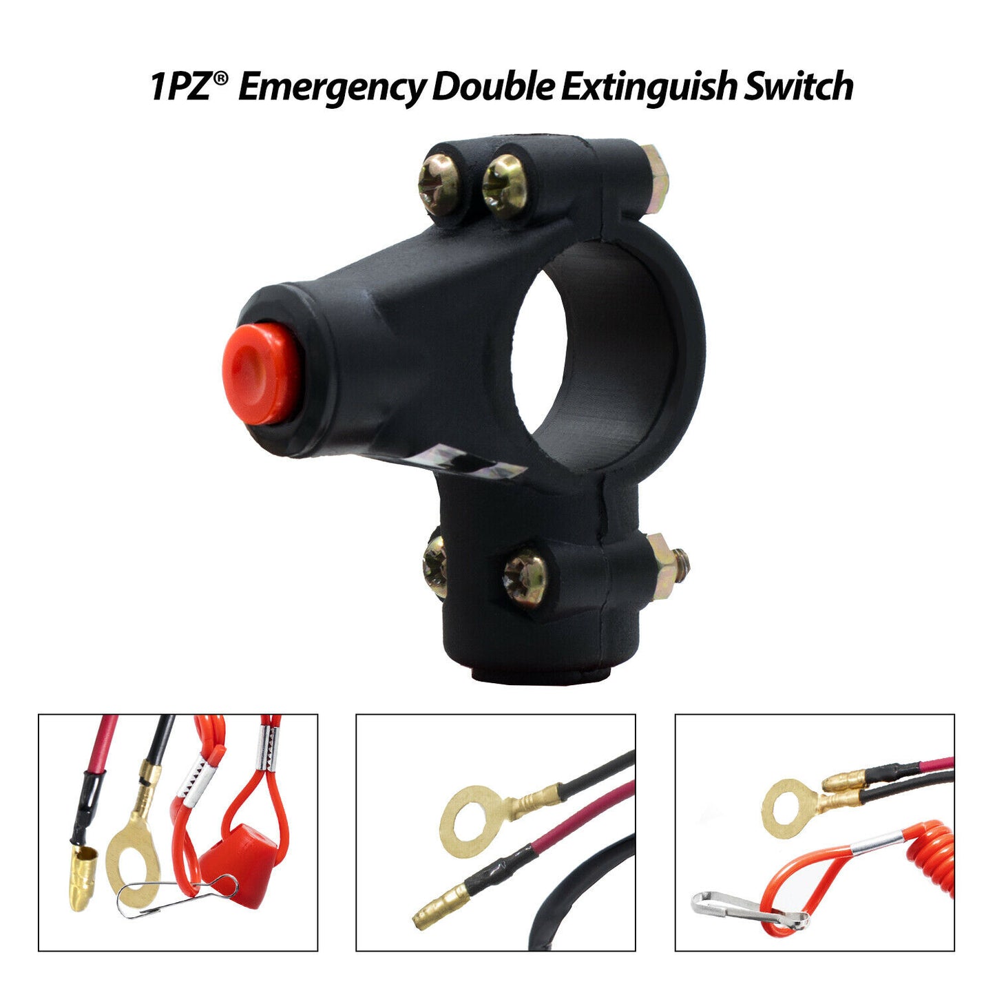 1PZ BR2-L02 Dirt Bike Handlebar Mount Safety Tether Engine Kill Stop Switch Push Button 12V 2 Wires for Yamaha Honda Tohatsu Boat Outboard Motorcycle ATV Dirt Bike