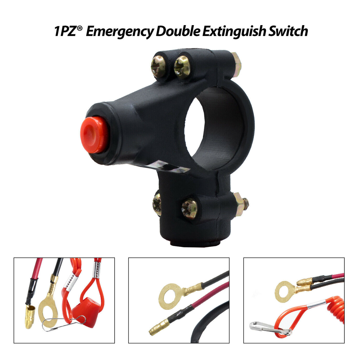 1PZ Dirt Bike Handlebar Mount Safety Tether Engine Kill Stop Switch Push Button 12V 2 Wires for Yamaha Honda Tohatsu Boat Outboard Motorcycle ATV Dirt Bike