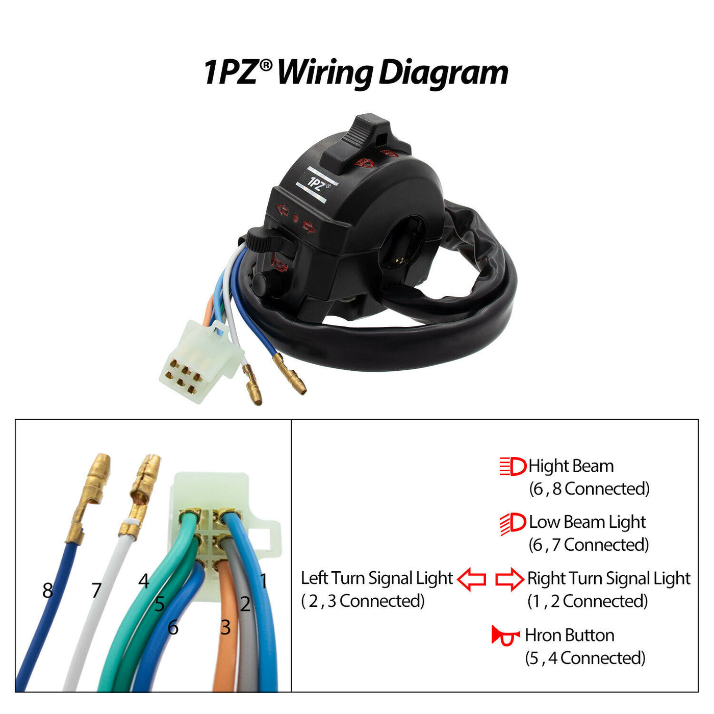 1PZ Universal Light Turn Signal Switch + Flasher Relay + Horn for Motorcycle Dirt Bike Replacement for Honda KTM Suzuki Kawasaki Yamaha