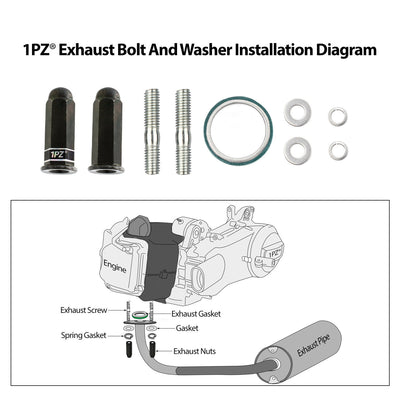 1PZ Exhaust Bolt and Gasket for GY6 50 cc 70cc 90 cc 110cc 125 cc 150cc Scooters ATVs Go Karts Moped Quad 4 Wheeler Dune Buggy Sandrail Taotao Sunl Coolster Jonway Roketa