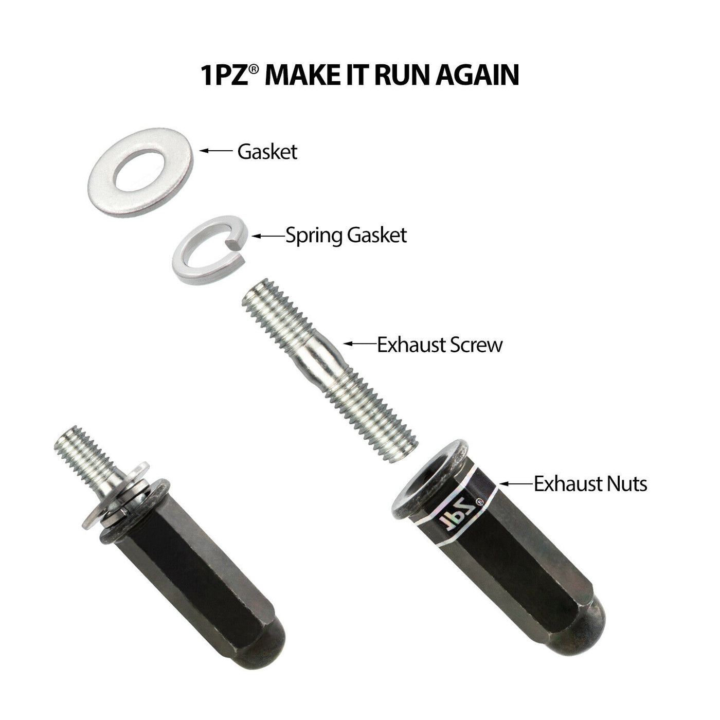 1PZ Exhaust Bolt and Gasket for GY6 50 cc 70cc 90 cc 110cc 125 cc 150cc Scooters ATVs Go Karts Moped Quad 4 Wheeler Dune Buggy Sandrail Taotao Sunl Coolster Jonway Roketa