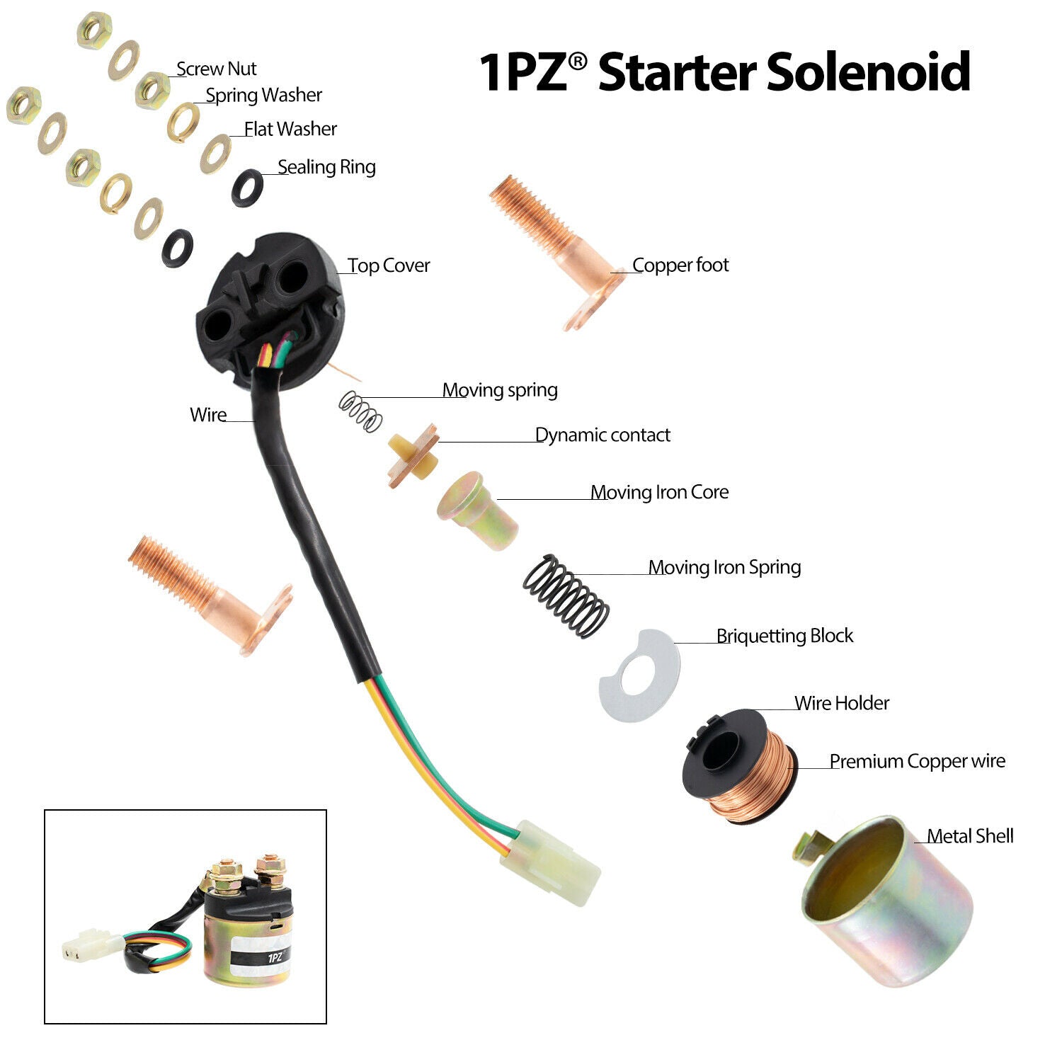 1PZ Starter Solenoid Relay Replacement for Honda Fourtrax Rancher TRX-350 2000-2016 / TRX-420-FA 2009-2015 / RX-420-FE 2007-2015 / TRX-420-FM 2007-2015