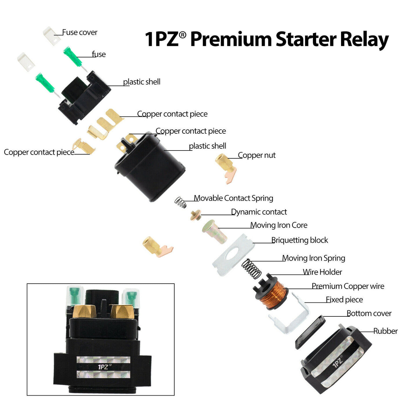 1PZ Starter Solenoid Relay Replacement for Yamaha Grizzly 550 YFM550 2009-2014 Grizzly 700 YFM700 2007-2017 YFZ450 R X 2009-2021 3B4-81940-00-00 18P-81940-00-00